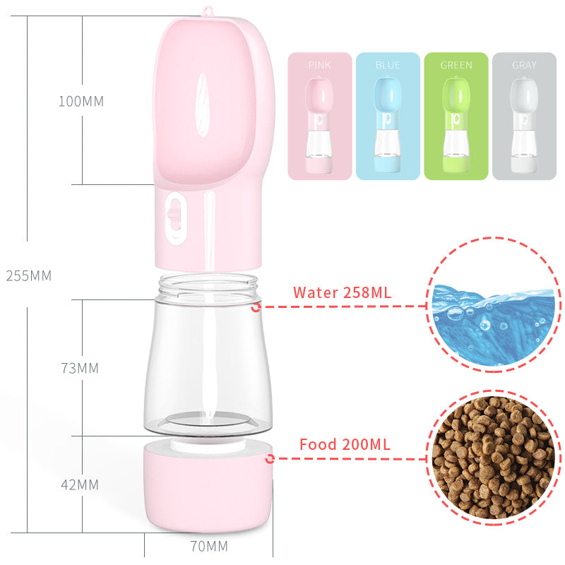 Keep your dog hydrated on the go with this Pet Dog Water Bottle Feeder! This multifunctional feeder can dispense both food and water, making it the perfect solution